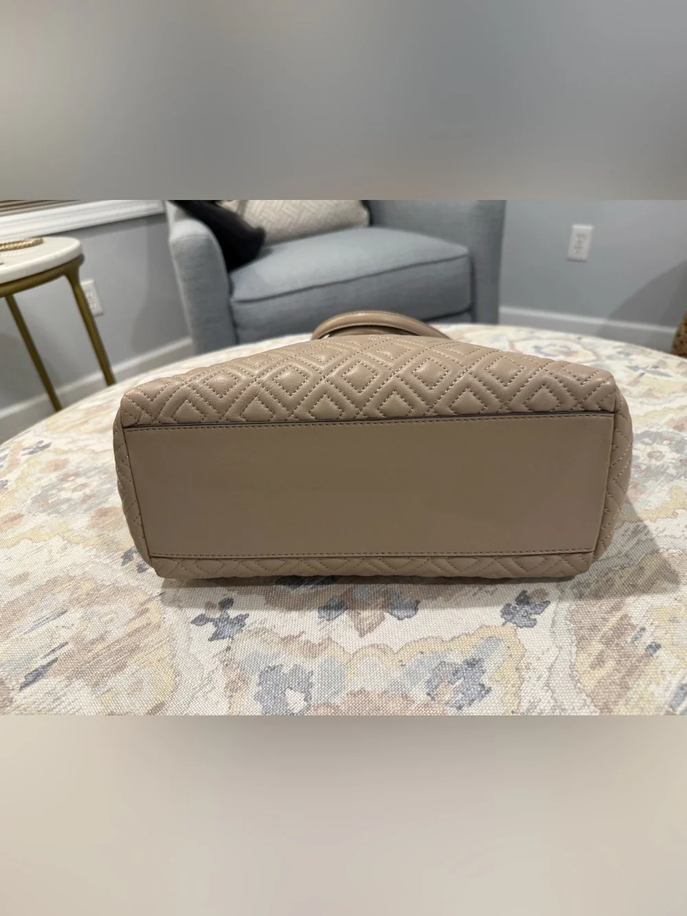 Tory Burch Fleming Light Taupe Leather Tote Bag